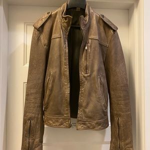 William Rast Leather Moto Jacket - stone brown